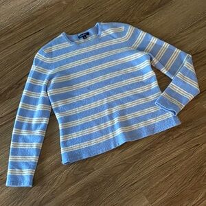 Land’s End blue/green/white striped cashmere Kashmir boxy sweater preppy luxury